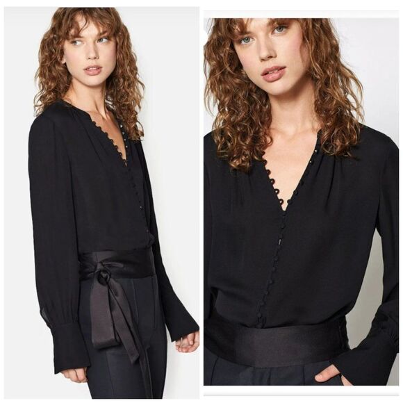Joie Tariana 100% Silk Long Sleeve Flare Cuffs Blouse - Picture 1 of 15